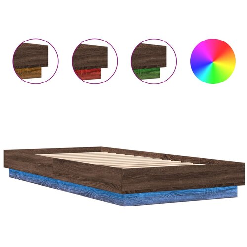  Okvir za krevet s LED svjetlima smeđa boja hrasta 100 x 200 cm Slike