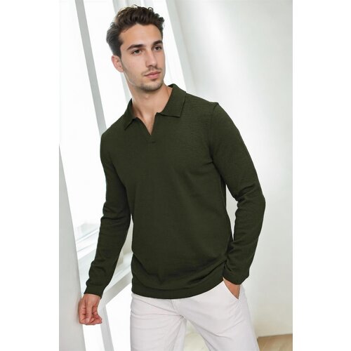 Dewberry 86813 Polo Neck Long Sleeve Knitwear-Khaki Slike