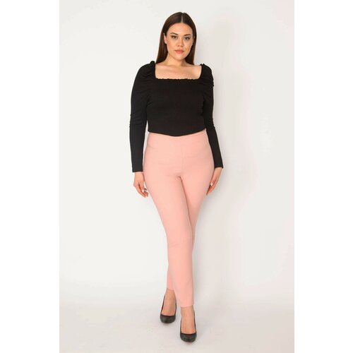 Şans Women's Plus Size Pink Pants with Beltless with Hidden Zippers in the Side. Slike