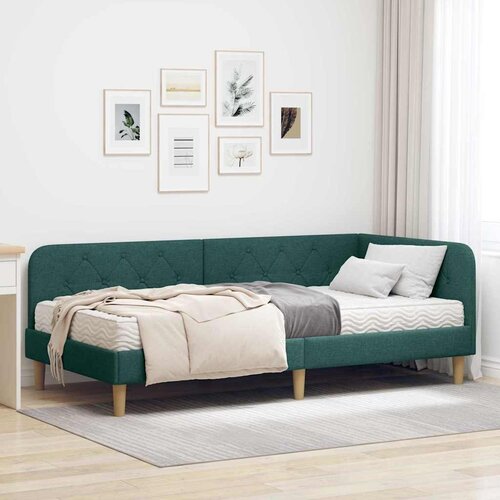 vidaXL Kotna postelja z vzmetnico Temno zelena 90 x 200 cm blago Cene