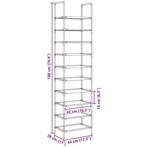 vidaXL Stalak za cipele 10 razina crni 44x28x180 cm netkana tkanina Cijene