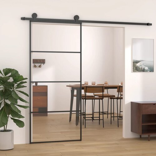 vidaXL Drsna vrata iz aluminija in ESG stekla 90x205 cm črna Cene