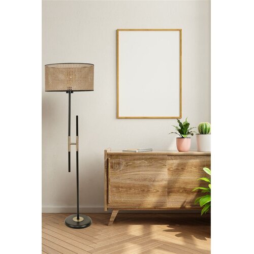 Opviq Felix Siyah Lambader Silindir Rattan Abajurlu Wicker Floor Lamp Cene