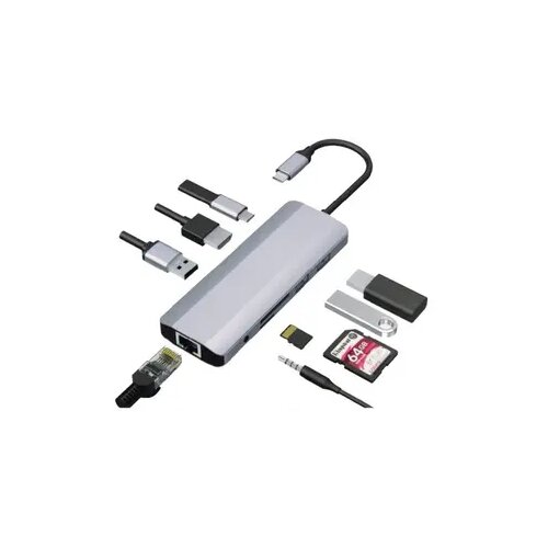 Gembird A-CM-COMBO9-06 USB-C 9-in-1 multi-port RJ45+USB3.0+SD+USB-C+HDMI+USB2.0 Slike