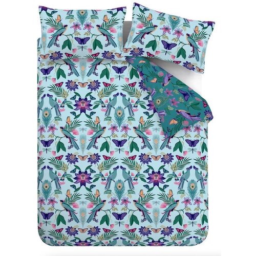 Catherine Lansfield Modra podaljšana posteljnina za zakonsko posteljo 230x220 cm Mya Tropical Floral – Cene