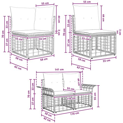  Set vanjskih sofa 4 kom. Crna i tamno siva Poliester Slike