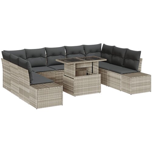 vidaXL Vrtni kavč set Set 10 Bež in siva PE ratan, jeklo, poliester, (22064975) Cene