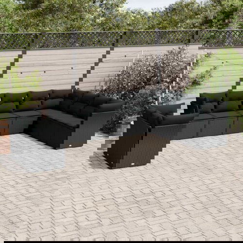 vidaXL Vrtna sedežna garnitura 10-delna z blazinami črn poli ratan Cene