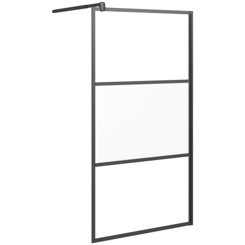 VidaXL Pregrada za tu&amp;scaron; 115 x 195 cm s napola mutnim staklom ESG crna Slike
