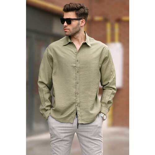 Madmext Khaki Men's Long Sleeve Oversize Shirt 6733 Slike