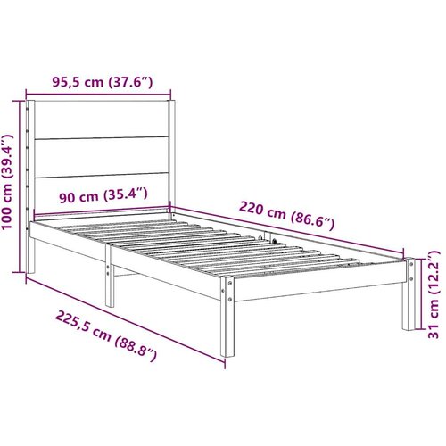 VidaXL Dugi okvir kreveta bez madraca 90 x 220 cm masivno drvo Slike