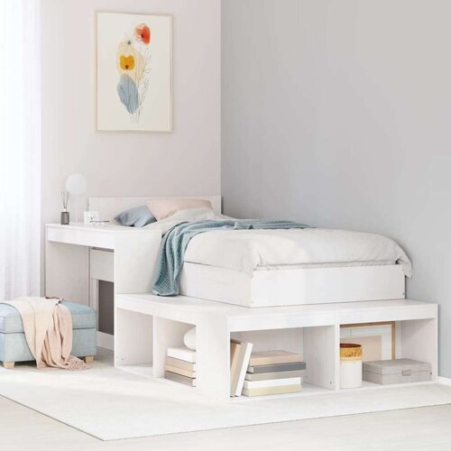 VidaXL Noćni ormarić sa stolom bijeli 232x112x75 cm masivna borovina Slike
