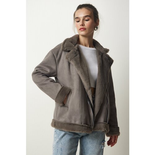  Women's Gray Shearling Nubuck Coat Cijene