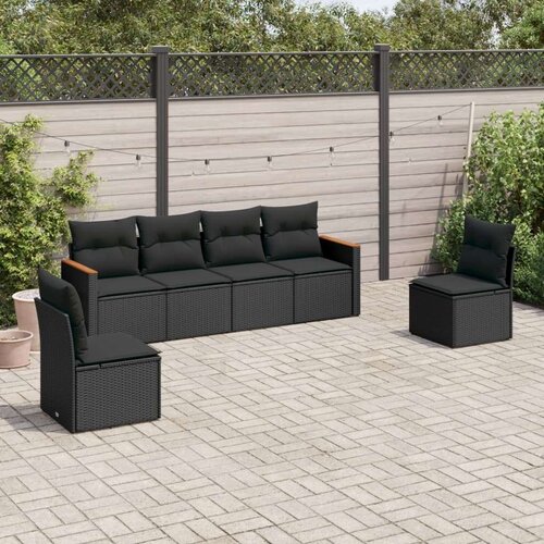  6-dijelni set vrtnih sofa s jastucima crni od poliratana Slike