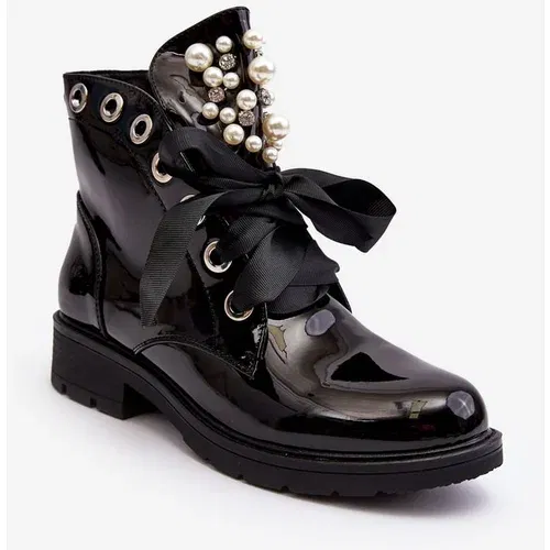 Kesi Black Sirdre Patent Leather Decorated Ankle Boots