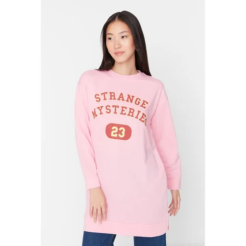 Trendyol Light Pink Printed Knitted Sweatshirt