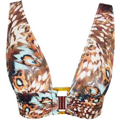 Trendyol Animal Printed Triangle Bikini Top with Accessories Slike