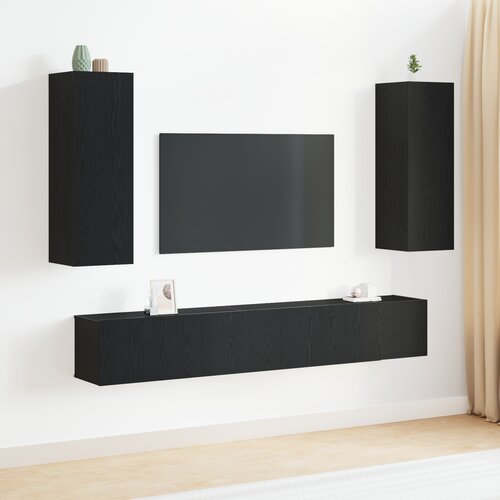 VidaXL Set 5 omaric za televizor Črn hrast Inženirski les, stenske omarice za televizor (Set 2) - Črn hrast, 80x30x30 cm, izdelano iz inženirskega lesa, stenske omarice za televizor - 2 kosa Črni hrast, 30.5x30x90 cm, izdelane iz inženirskega lesa, stenska omarica za televizor v Črnem hrastu - 30.5 x 30 x 30 cm Slike