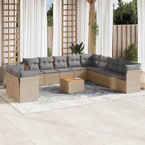 VidaXL 12-dijelni set vrtnih sofa s jastucima bež od poliratana Slike