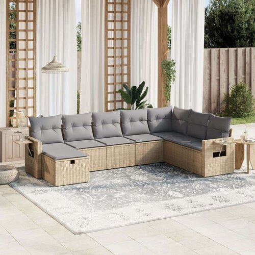 VidaXL 8-dijelni set vrtnih sofa s jastucima bež od poliratana Slike