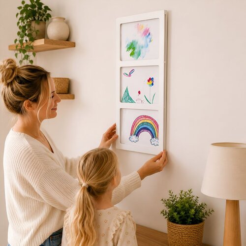 Wallxpert ram za dečije crteže ART-FR-300 sa 3 polja, 34 x 69 cm, beli Slike