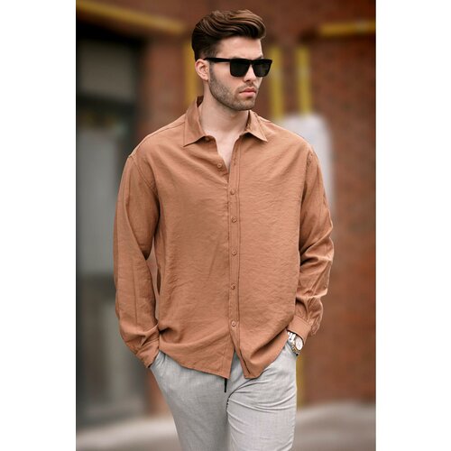 Madmext Men's Camel Long Sleeve Oversize Shirt 6733 Cene