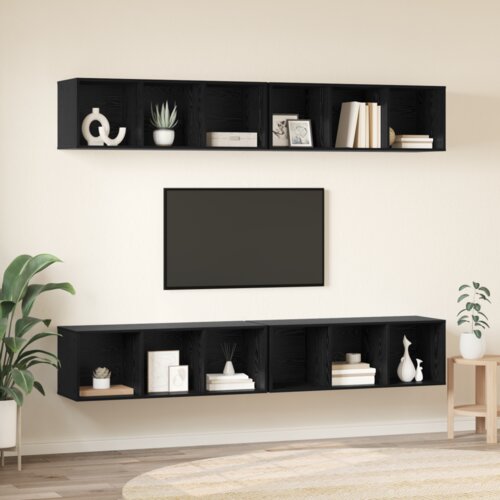 VidaXL Stenski TV kabinet s polico 4 pcs Črni hrast 37 x 37 x 107.5 cm Slike