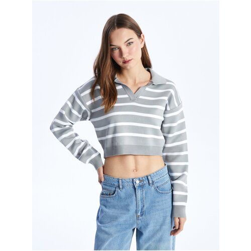 LC Waikiki Women's Polo Neck Striped Long Sleeve Crop Knitwear Sweater Cene