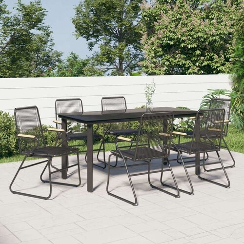  7-dijelni vrtni blagovaonski set od PVC ratana crni Slike