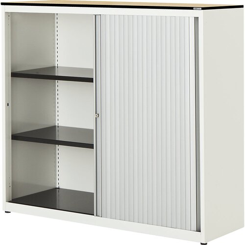 mauser Omara s prečnim rolojem, VxŠxG 1168 x 1200 x 432 mm, plošča s polnim jedrom, 2 polici, čisto bele / aluminijaste barve / javor Cene