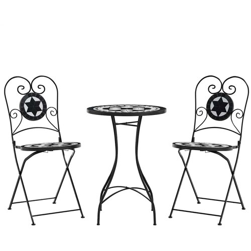 Bistro set s mozaikom crno-bijeli od željeza i keramike Slike