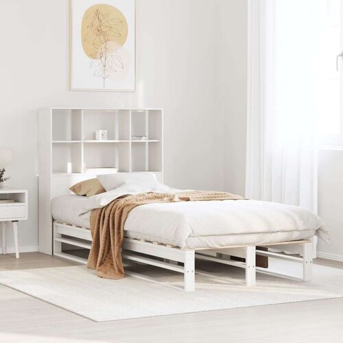 VidaXL Krevet s regalom za knjige bez madraca bijeli 90x200 cm od drva Slike