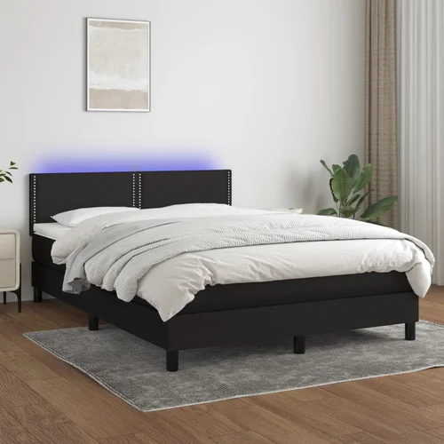 The Living Store Box spring postelja z vzmetnico LED črna 140x190 cm blago - Box Spring Postelja, (21520391)