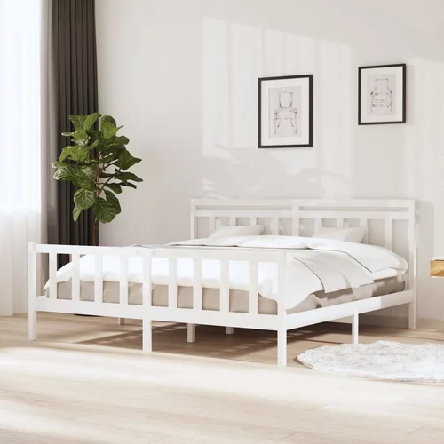 vidaXL posteljni okvir bel iz trdnega lesa 200x200 cm
