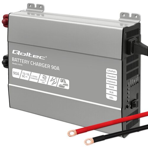 Qoltec Smart Professional Monolith Battery Charger for LiFePO4 AGM GEL SLA batteries | 90A | 12V | Fast charging Cene