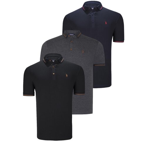 Dewberry TRIPLE SET T8586 MEN'S T-SHIRT-BLACK-NAVY-ANTHRACITE Slike