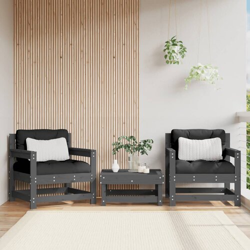 The Living Store Vrtni stoli z blazino 2 kosa siva trdna borovina - Vrtni Stol, (21472121) Slike