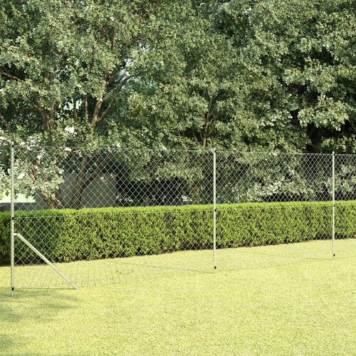 vidaXL Mrežna ograja s stebrički pocinkano jeklo 15x1,5 m srebrna Cene