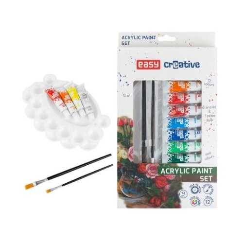  Set akrilnih boja | 12 boja | sa 2 kista i pladnjem za mije&amp;scaron;anje boja Slike