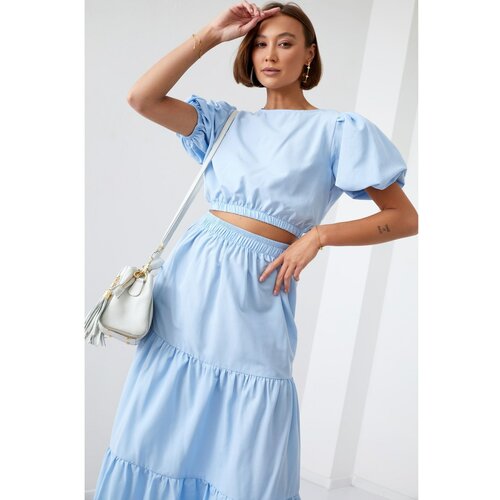 Fasardi Women's summer set blouse with a skirt light blue Slike