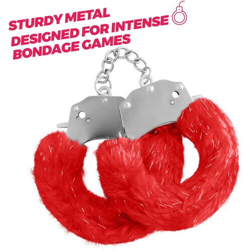 Crushious SPANGLE METAL CUFFS WITH PLUSH RED Cene