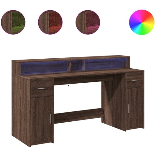 Maison Chic Pisalna miza - pisarniška miza - Računalniška miza z LED lučkami rjavi hrast 160x55x91 cm inž. les, (21785269) Cene