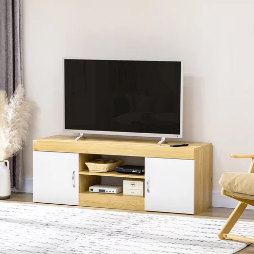 HOMCOM TV stojalo iz iverne plošče za TV do 60 palcev z dvema odlagalnima omaricama z vrati in dvema odprtima policama, za dnevno sobo, kuhinjo in spalnico, 130x39,6x48 cm, leseno, (20745650)