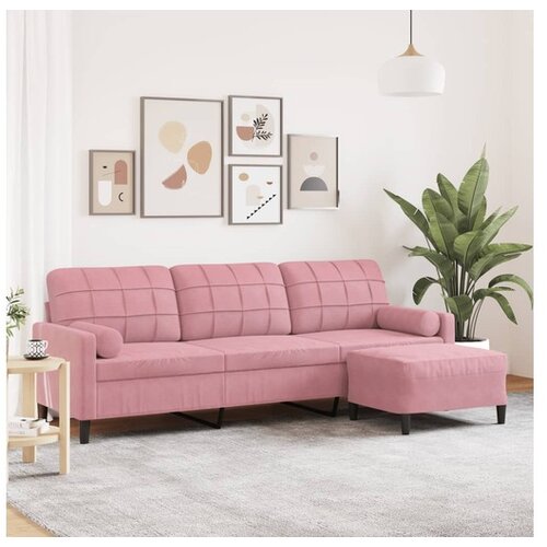 vidaXL Kavč trosed s stolčkom za noge roza 210 cm žamet Cene