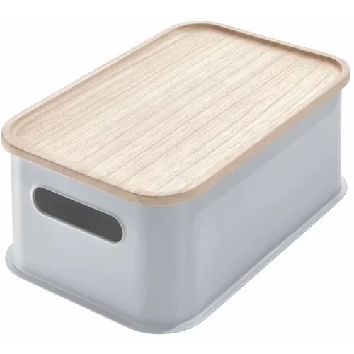 iDesign Siva škatla za shranjevanje s pokrovom iz pavlovnije Eco Handled, 21,3 x 30,2 cm