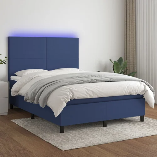 The Living Store Box spring postelja z vzmetnico LED modra 140x190 cm blago - Box Spring Postelja, (21518422)