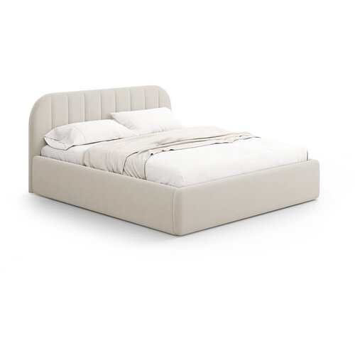 Windsor & Co Sofas Bež oblazinjena zakonska postelja s prostorom za shranjevanje z letvenim dnom 160x200 cm Juno – Cene