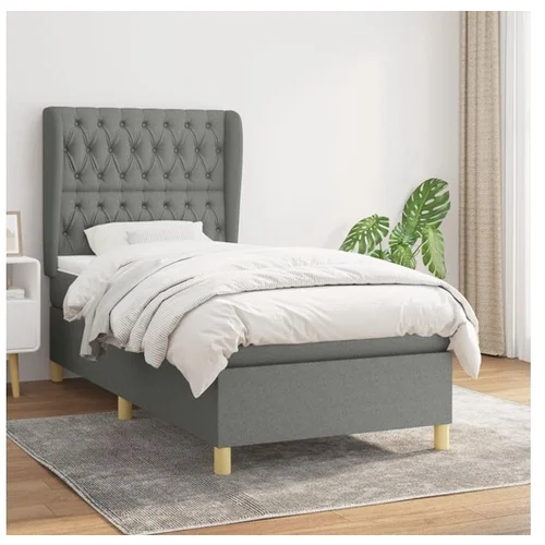  Box spring postelja z vzmetnico temno siva 100x200 cm blago