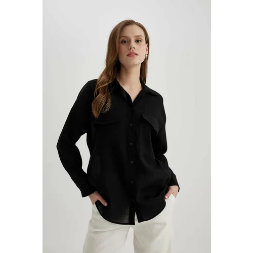 Defacto Oversize Fit Shirt Collar Crinkle Fabric Long Sleeve Shirt