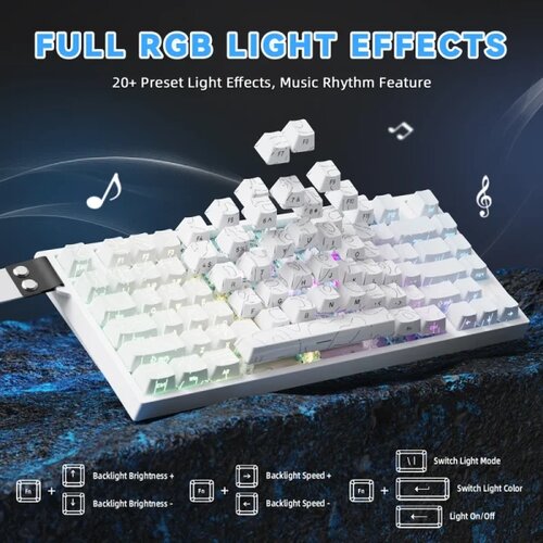Attack Shark gaming tastatura R82HE magnetic Switches/8KHz/RT/Snap tap/dks/mt/tgl/white countur Slike